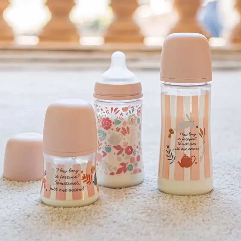 Suavinex Fľaša 150 ml, pomalý prietok (S), od 0 mesiacov, Wonderland ružová