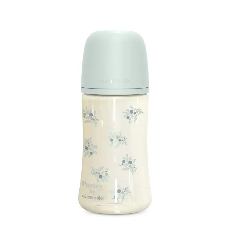 Suavinex fľaša 270 ml, stredný prietok (M), od 3 mesiacov, Poetry modrá