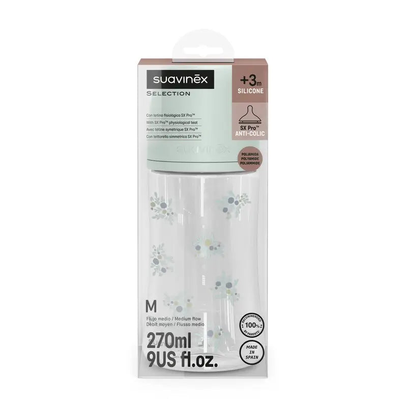 Suavinex fľaša 270 ml, stredný prietok (M), od 3 mesiacov, Poetry modrá
