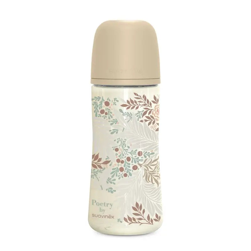 Suavinex fľaša 360 ml, hustý prietok (L), od 6 mesiacov, Poetry Beige