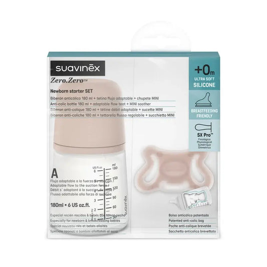 Suavinex fľaša proti kolike + cumlík Zero Zero. Stredná veľkosť