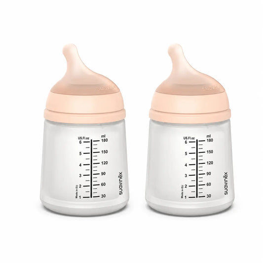 Suavinex fľaša proti kolike Zero Zero 180 ml, prispôsobiteľný prietok (A), od 0 mesiacov, farba Fair, balenie po 2 ks