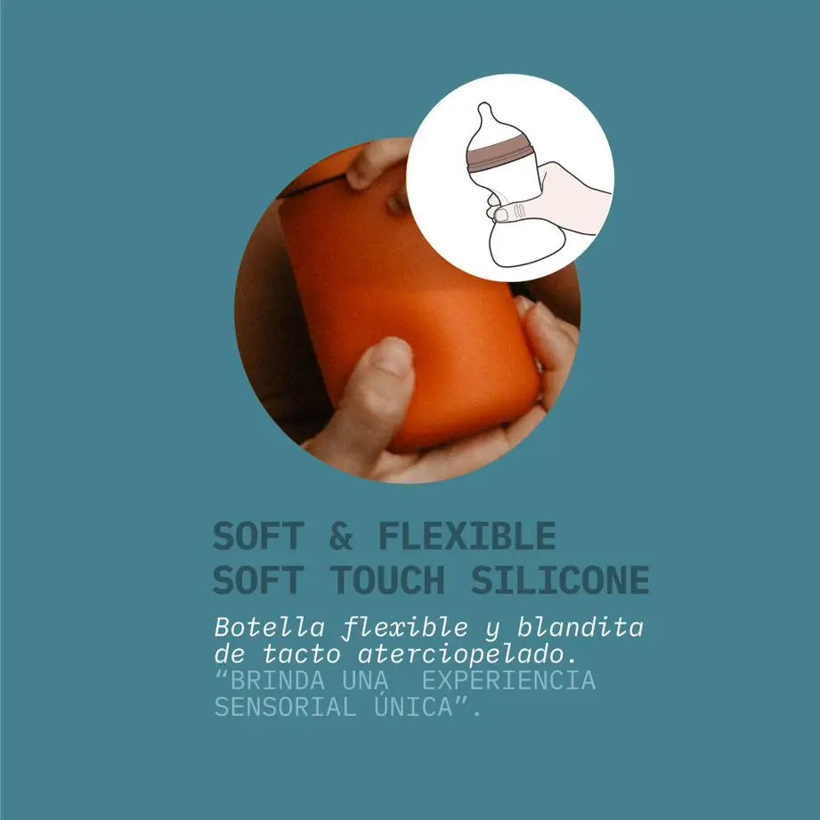 Suavinex – fľaša so silikónovou fľašou s objemom 240 ml, fyziologická cumlík Sx Pro, stredný prietok (M). Od 3 mesiacov. Colour Essence, šedá