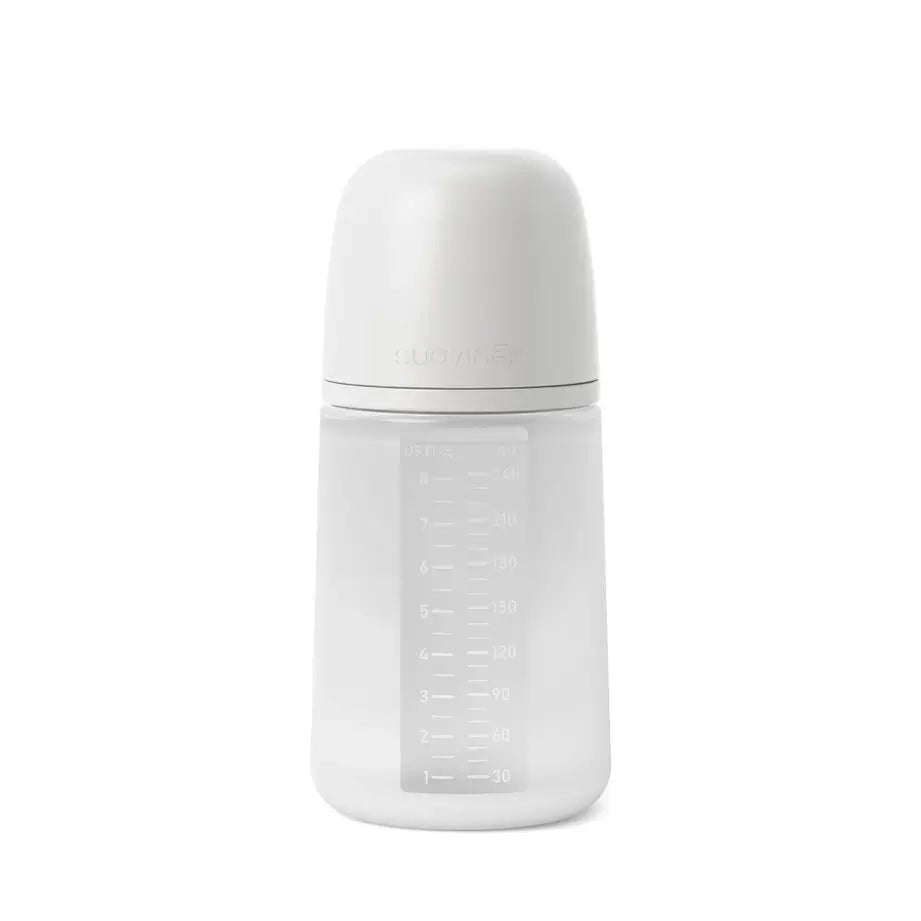 Suavinex – fľaša so silikónovou fľašou s objemom 240 ml, fyziologická cumlík Sx Pro, stredný prietok (M). Od 3 mesiacov. Colour Essence, šedá