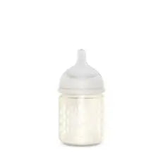 Suavinex – sklenená fľaša s objemom 120 ml. Fyziologická silikónová cumlík Sx Pro. Fľaša s pomalým prietokom. Od 0 mesiacov. Bonhomia, béžová