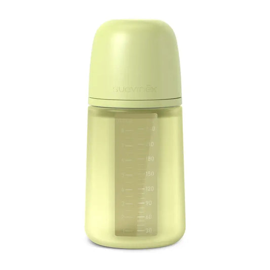 Suavinex silikónová fľaša 240 ml, stredný prietok (M), od 3 mesiacov, farba Lime