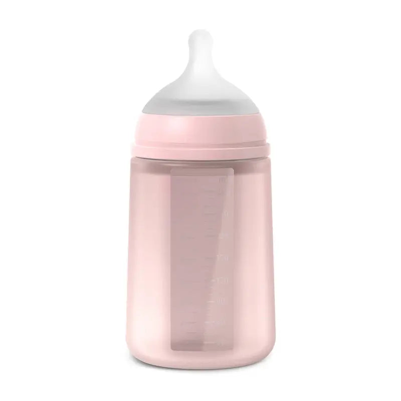Suavinex Silikónová fľaša 240 ml, stredný prietok (M), od 3 mesiacov, Rosewater
