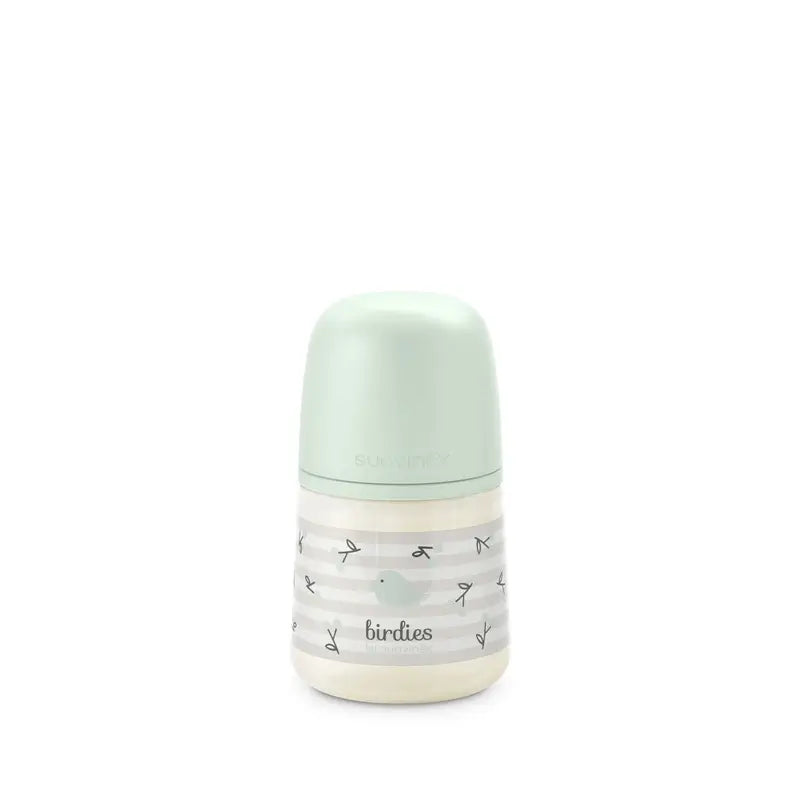 Suavinex Fľaša s cumlíkom Sx Pro s pomalým prietokom (S) +0 mesiacov, Birdies, zelená, 150 ml