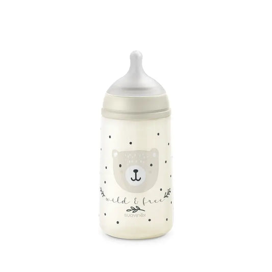 Suavinex Fľaša s cumlíkom Sx Pro so stredným prietokom (M) +3 mesiace Wild&Free béžová, 270 ml
