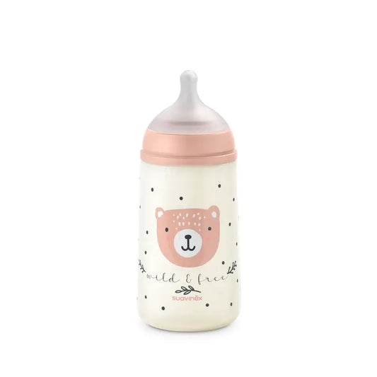 Suavinex Fľaša s cumlíkom Sx Pro so stredným prietokom (M) +3 mesiace Wild&Free ružová, 270 ml
