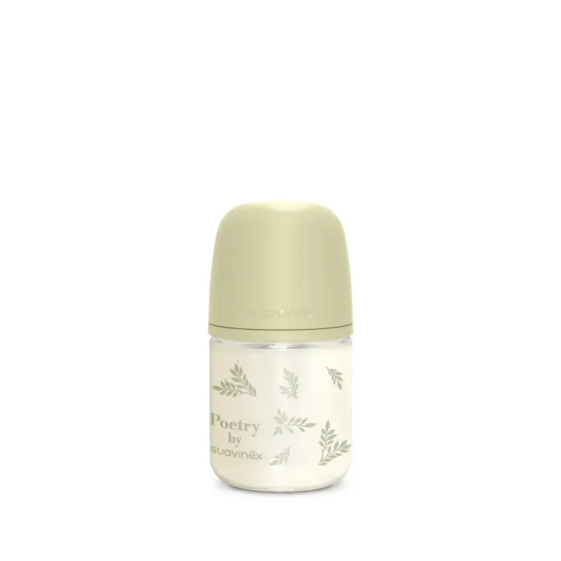 Suavinex Sklenená fľaša 120 ml, pomalý prietok (S), od 0 mesiacov, Poetry Green