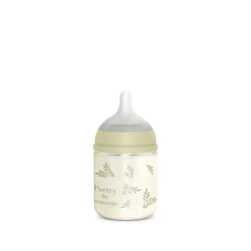 Suavinex Sklenená fľaša 120 ml, pomalý prietok (S), od 0 mesiacov, Poetry Green