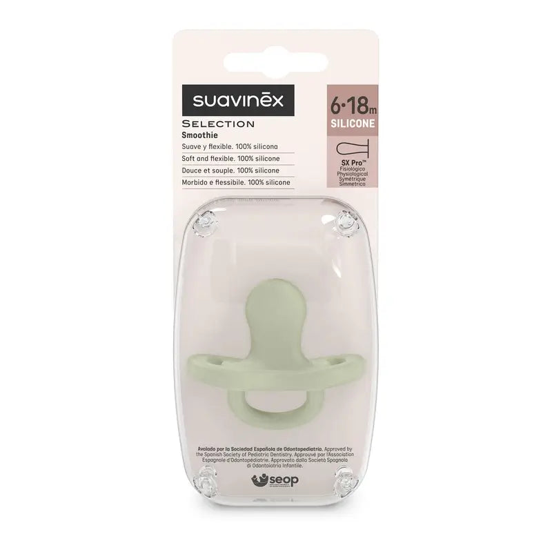 Suavinex cumlík – celosilikónový, fyziologický, Sx Pro, 6–18 mesiacov, zelený