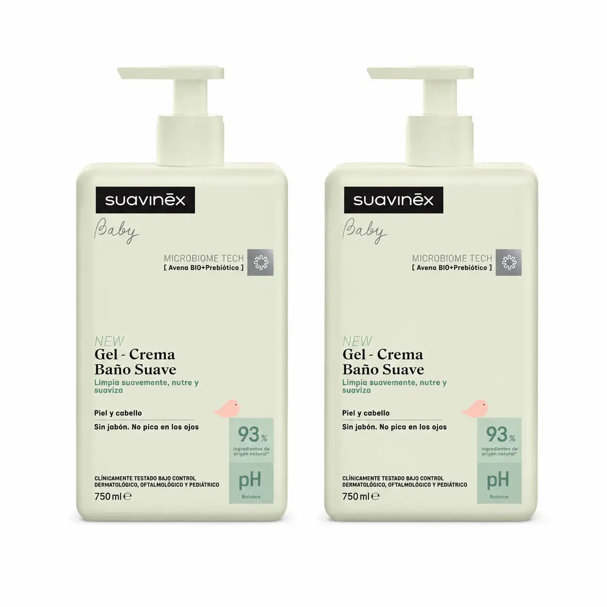 Suavinex Gel – jemný kúpeľový krém pre bábätká, 750 ml, balenie po 2 ks