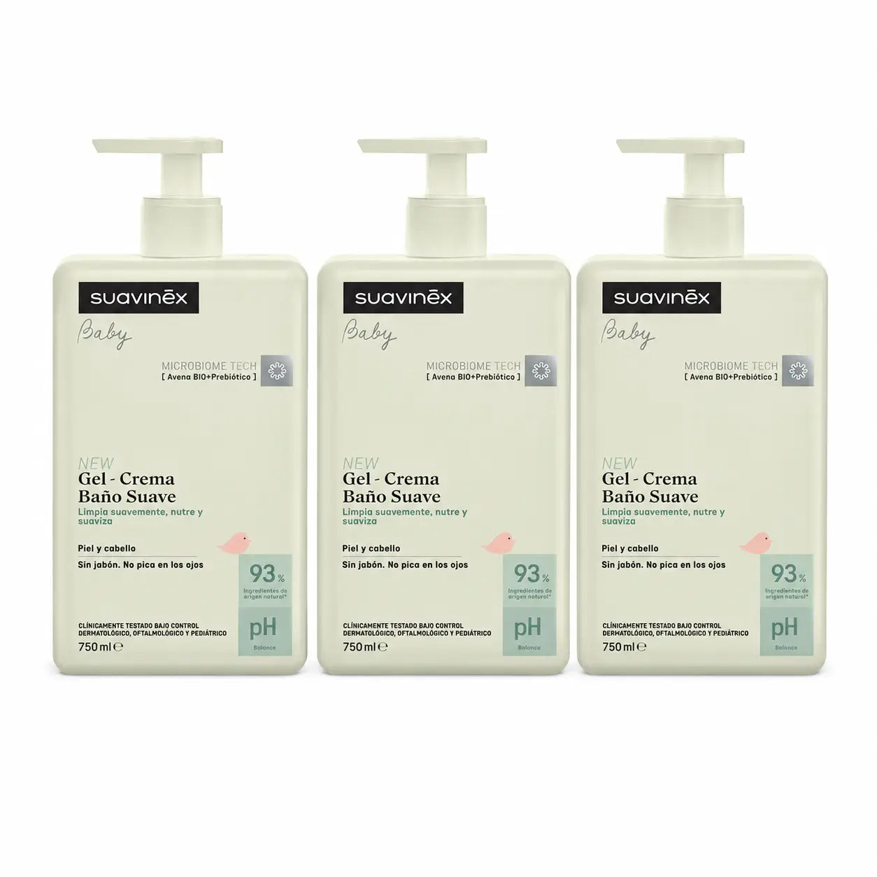 Suavinex Gel – jemný kúpeľový krém pre bábätká, 750 ml, balenie po 3 ks