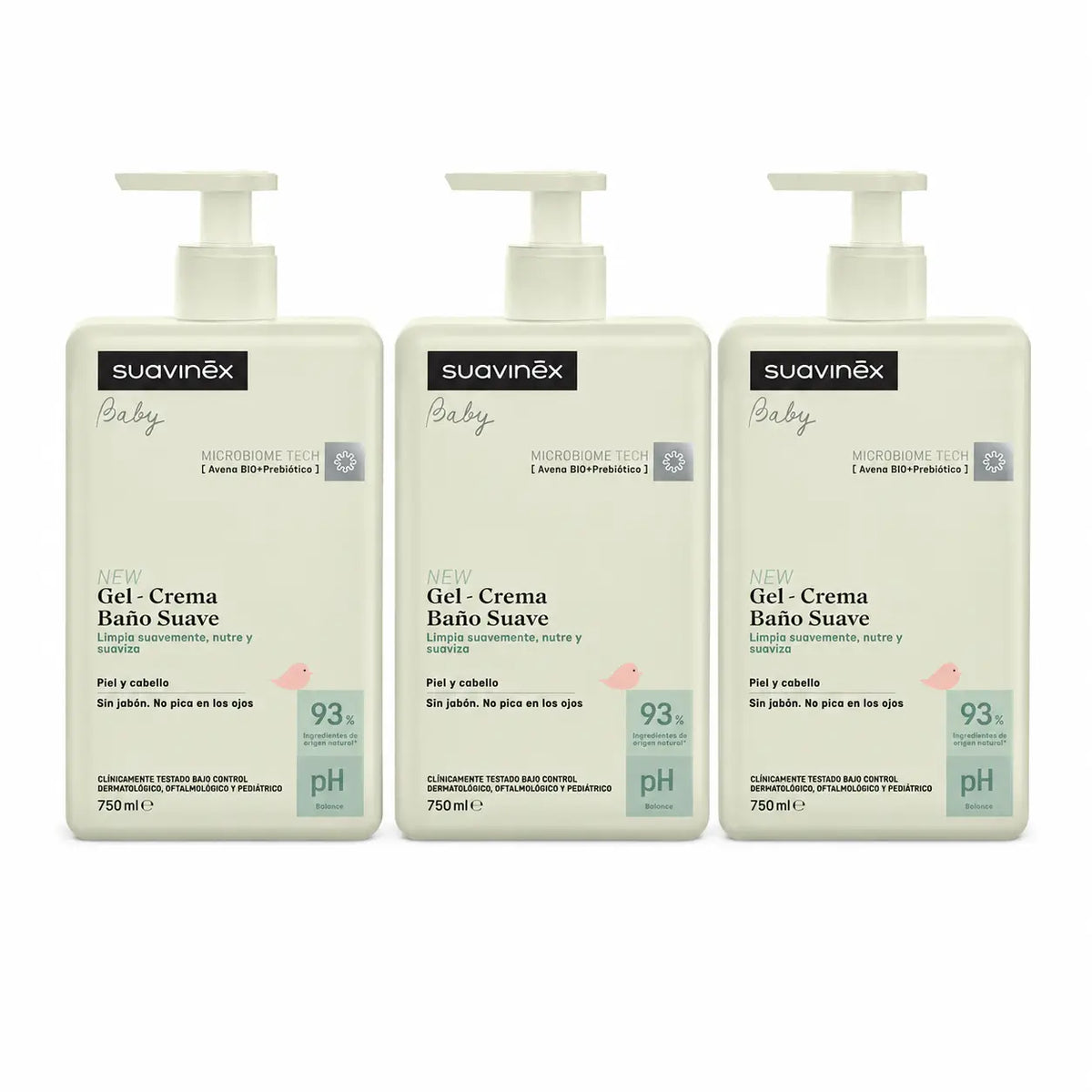 Suavinex Gel – jemný kúpeľový krém pre bábätká, 750 ml, balenie po 3 ks