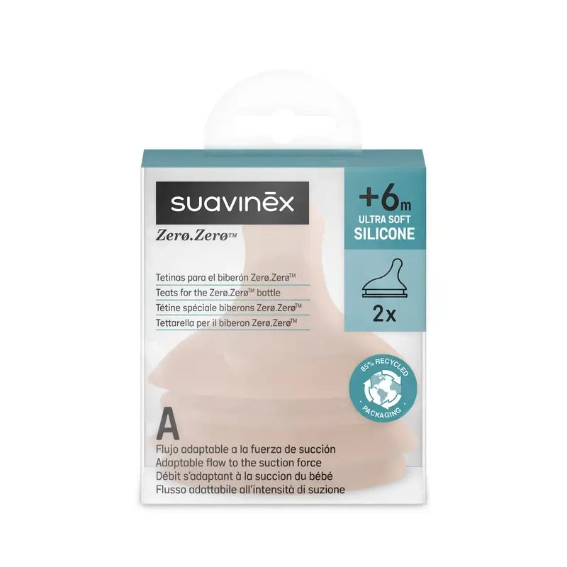Suavinex balenie 2 cumlíkov Zero Zero s prispôsobiteľným prietokom (A), +0 mesiacov, stredná veľkosť