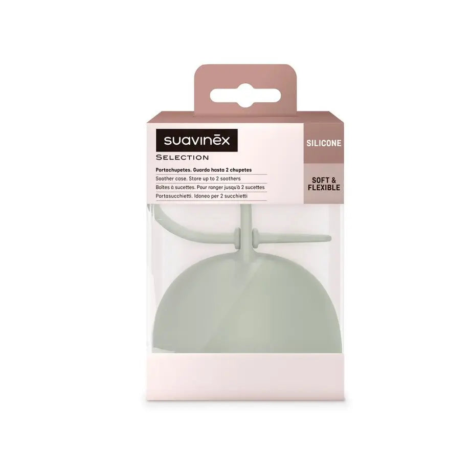 Suavinex – puzdro na cumlíky pre bábätká. Puzdro na cumlíky z pružného silikónu. 2 cumlíky. Od 0 mesiacov. Colour Essence, zelená