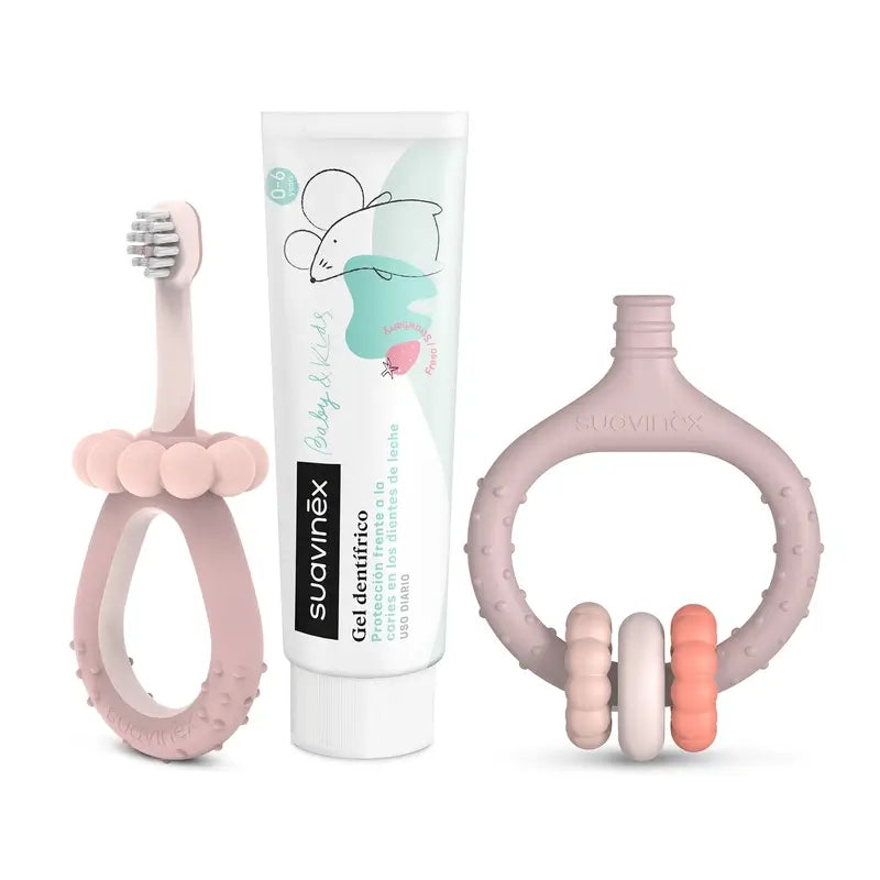 Suavinex Štartovací set pre starostlivosť o zuby +0 mesiacov, ružový