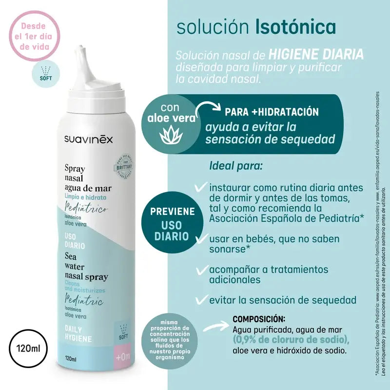Suavinex Izotonický nosný sprej pre dojčatá, každodenná hygiena, 120 ml