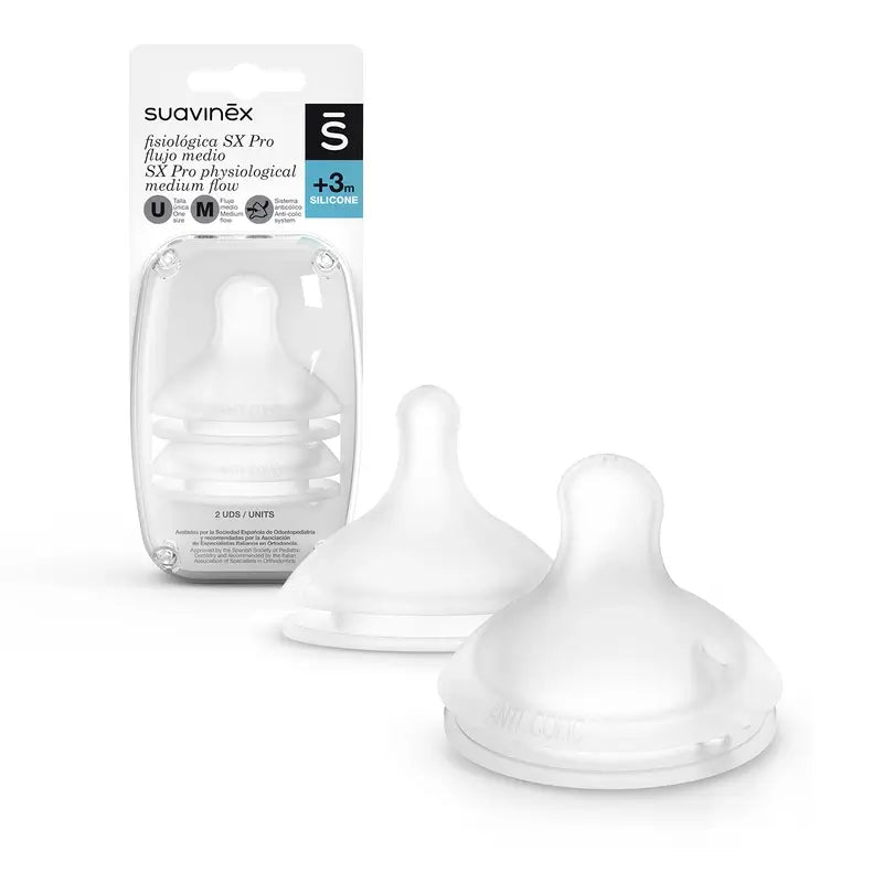 Suavinex balenie 2 fyziologických silikónových cumlíkov Sx Pro. Stredný prietok (M)