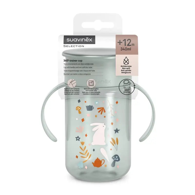 Suavinex Pohár 360 s ochranou proti rozliatiu, 340 ml, od 12 mesiacov, Wonderland – zelený