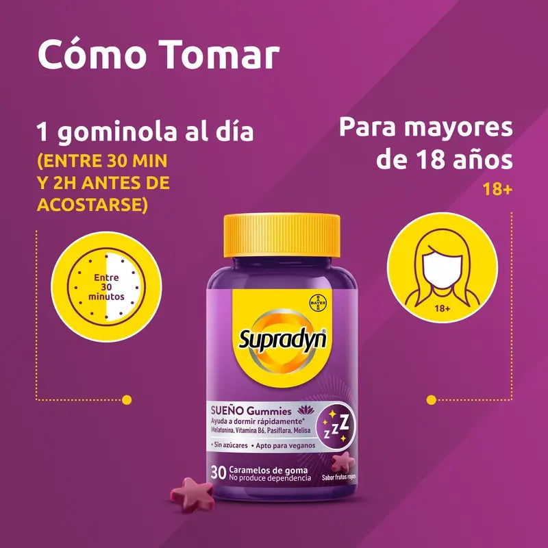 Supradyn Spánok a pokoj – gumené cukrovinky s melatonínom a vitamínom B6, 30 cukroviniek