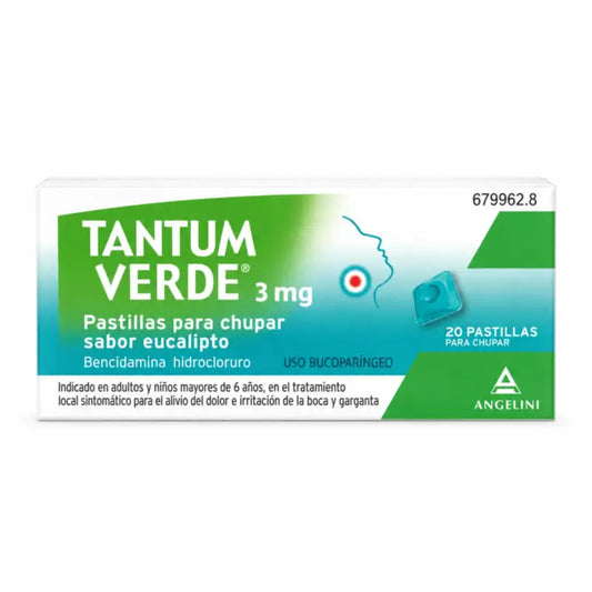 Tantum Verde s príchuťou eukalyptu, 20 pastiliek na cmúľanie