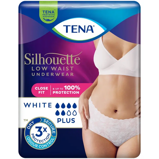 Tena Silhouette biele, s nízkym pásom, veľkosť M, 12 kusov