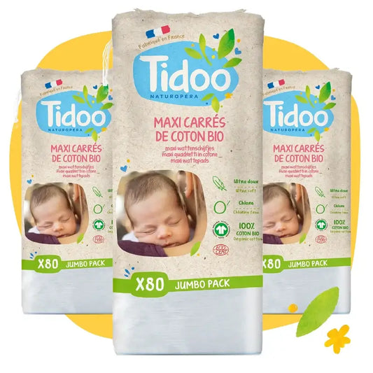 Tidoo Maxi – štvorcové bavlnené detské plienky z biobavlny, 80 kusov