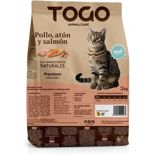 TOGO Sterilizované krmivo pre mačky, s tuniakom, lososom a kuracím mäsom s probiotikami, 3 kg