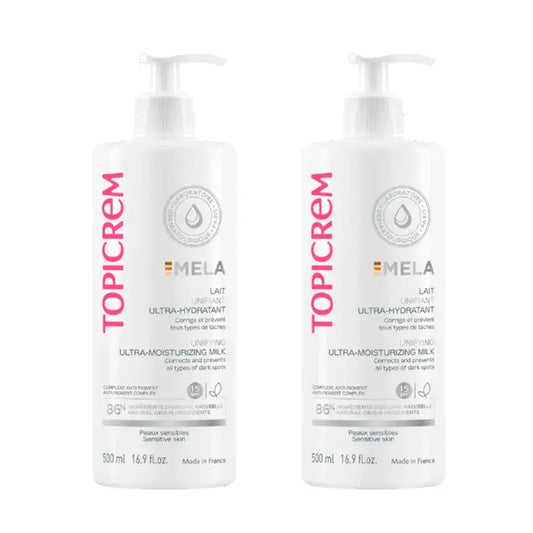 Topicrem Mela Ultra-hydratačné telové mlieko na zjednotenie tónu pleti, SPF 15, balenie 2 x 500 ml