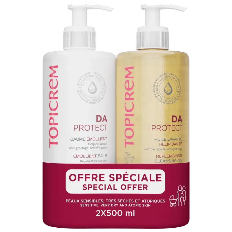 Topicrem Pack Da Protect Zjemňujúci balzam 500 ml + Čistiaci olej 500 ml 50 % 