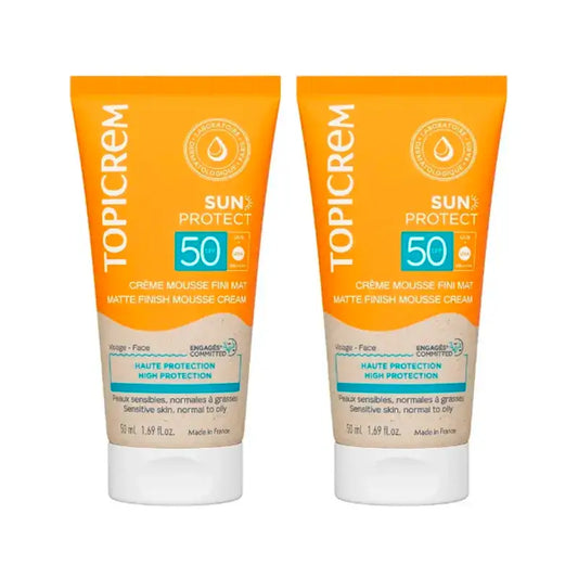 Topicrem Sun Protect matná penová krémová ochrana SPF 50, balenie 2 × 50 ml