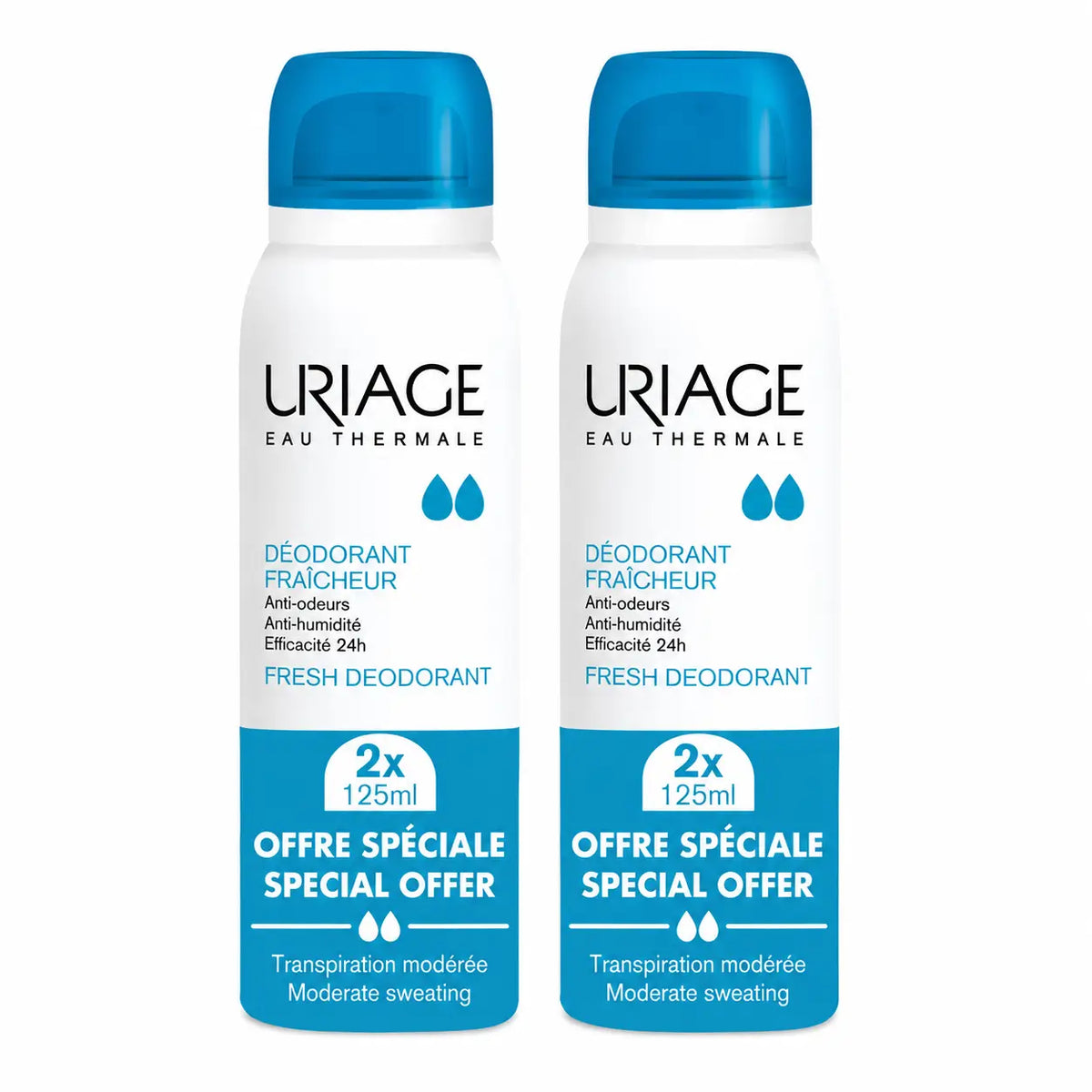 Uriage Promo Deodorant Frescor, 125 × 2 ml, balenie po 2 ks
