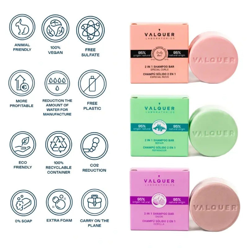Valquer Hair Care Pevný šampón 2 v 1 špeciálne pre kučeravé vlasy 70 g, 70 g