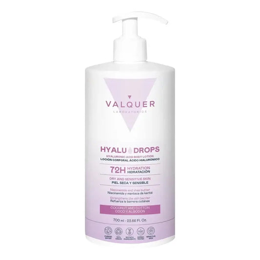 Valquer Hyaludrops Telový krém s kokosom a bavlnou, 72-hodinová hydratácia, 700 ml