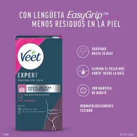 Veet Expert – depilačné pásiky so studeným voskom na oblasť medzi nohami s bambuckým maslom, 16 pásikov