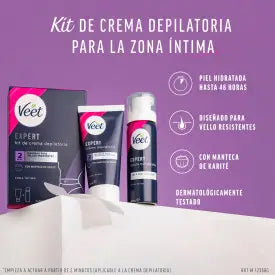 Veet Expert sada na depiláciu intímnych partií, depilačný krém pre ženy 50 ml a pena 50 ml