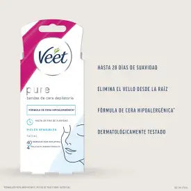 Veet Pure – depilačné pásiky so studeným voskom na depiláciu tváre, 40 pásikov