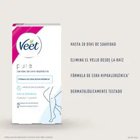 Veet Pure – depilačné pásiky so studeným voskom na nohy a telo, 40 pásikov