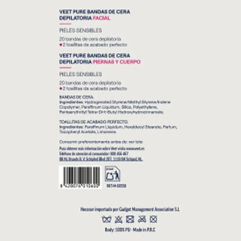 VEET Pure – Sada depilačných voskových pásikov (20 na tvár + 20 na telo)