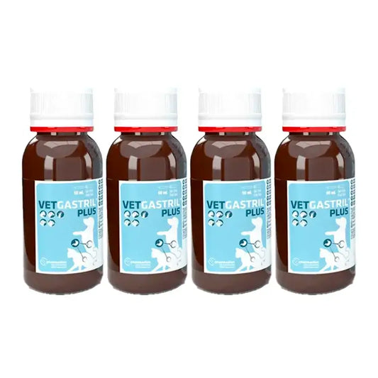 Vetgastril Plus – prípravok na ochranu žalúdka pre psov a mačky, balenie 4 x 50 ml