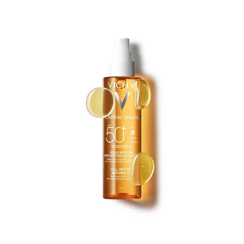Vichy Capital Soleil Neviditeľný olej Cell Protect SPF 50+, opaľovací prípravok, 200 ml