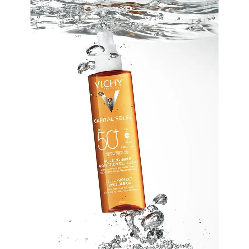 Vichy Capital Soleil Neviditeľný olej Cell Protect SPF 50+, opaľovací prípravok, 200 ml