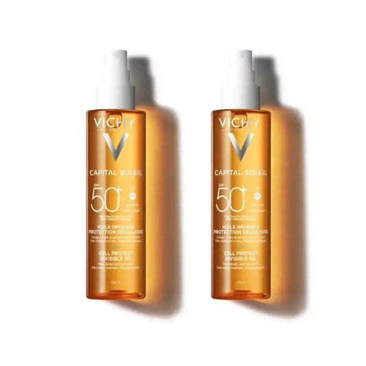 Vichy Capital Soleil Neviditeľný olej Cell Protect SPF 50+ Ochranný krém proti slnku, 2×200 ml 