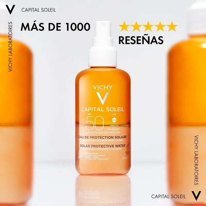 Vichy Capital Soleil Ochranná slnečná voda SPF 50 pre žiarivý vzhľad, 200 ml