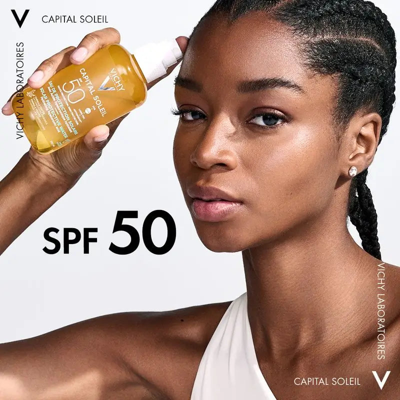 Vichy Capital Soleil Ochranná slnečná voda SPF 50 pre žiarivý vzhľad, 200 ml