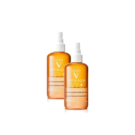 Vichy Capital Soleil Ochranná slnečná voda SPF 50 pre žiarivý vzhľad, 200 ml, balenie po 2 ks