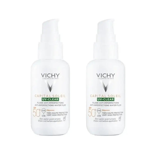 Vichy Capital Soleil UV Clear SPF 50+ Fluid proti nedokonalostiam pleti, 2 x 40 ml 
